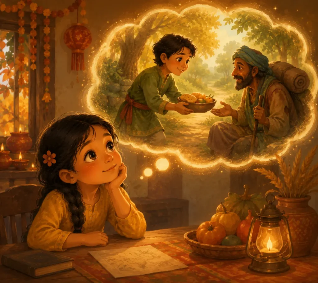 Festival stories for children— illustration of the Hanukkah oil story lasting eight days