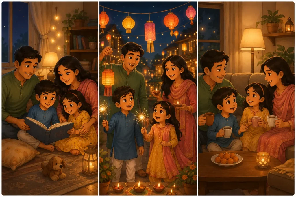 Festival stories for children— librarian reading a Diwali story to children before the festival