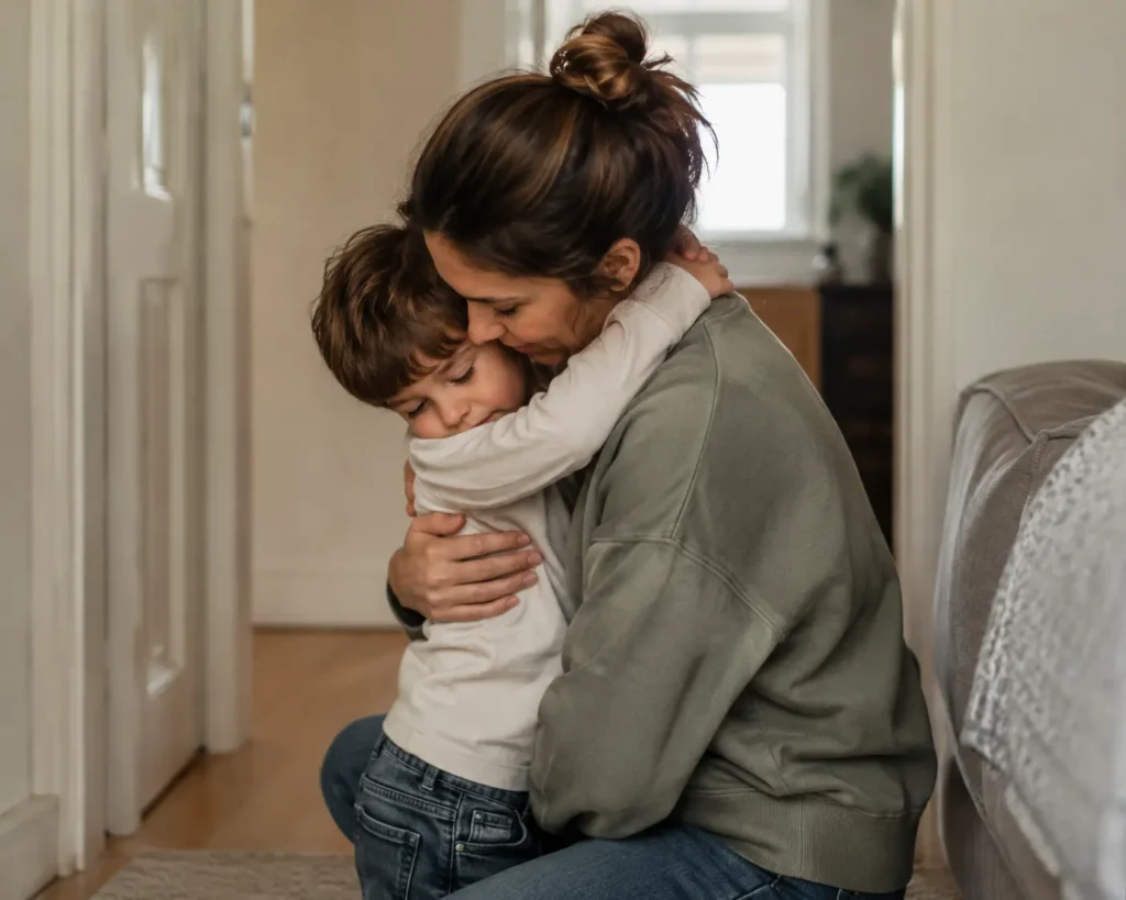Proven Good Parenting Tips That Actually Work Mid-Meltdown Good parenting tips — mother hugging her daughter after a timeout ends